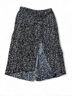 Scoop Midi Skirt XL Black White Dot Print Elastic Waist Front Slit